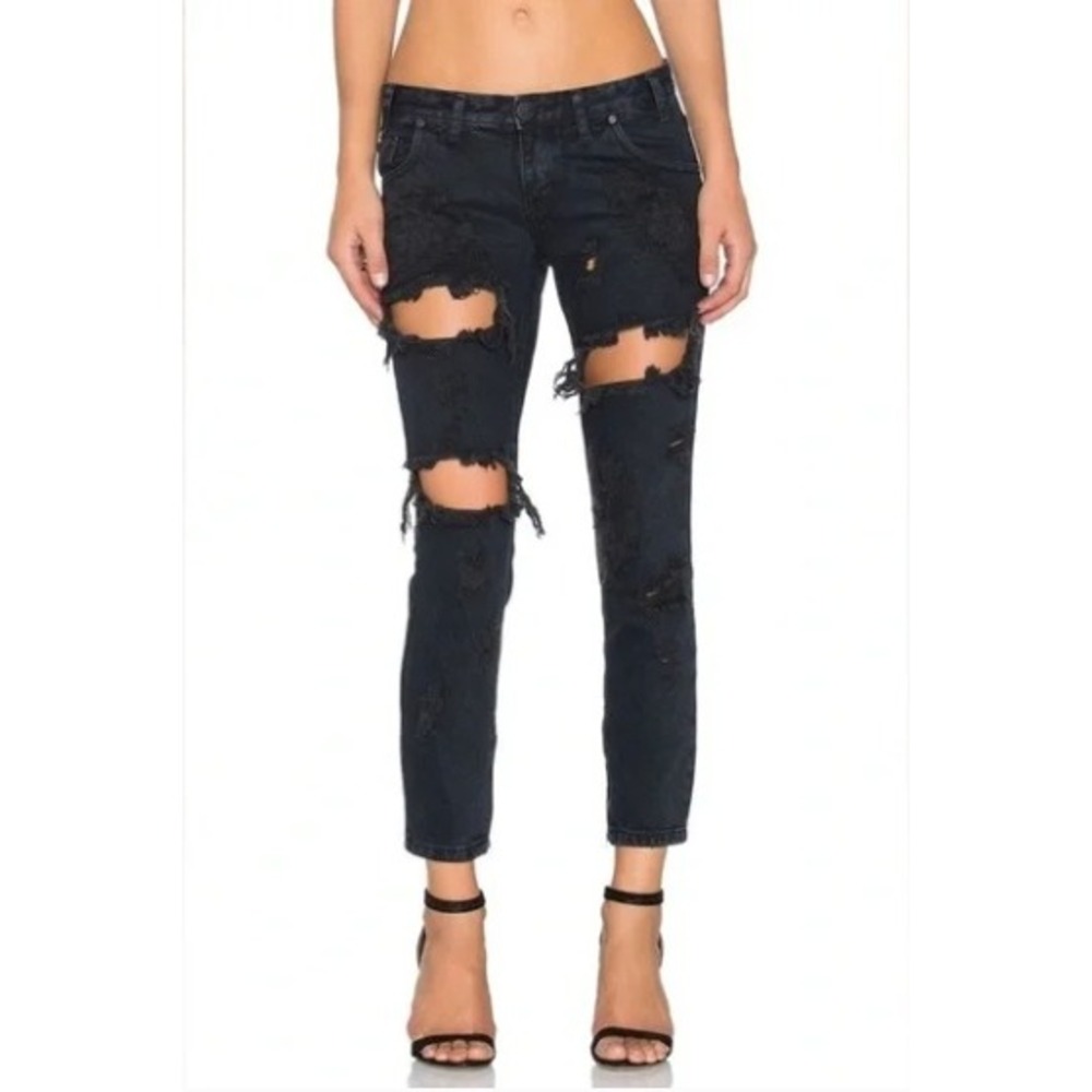 ONE by ONE TEASPOON Distressed Black Denim Zipper‎ Ankle Jeans Womens Size 28